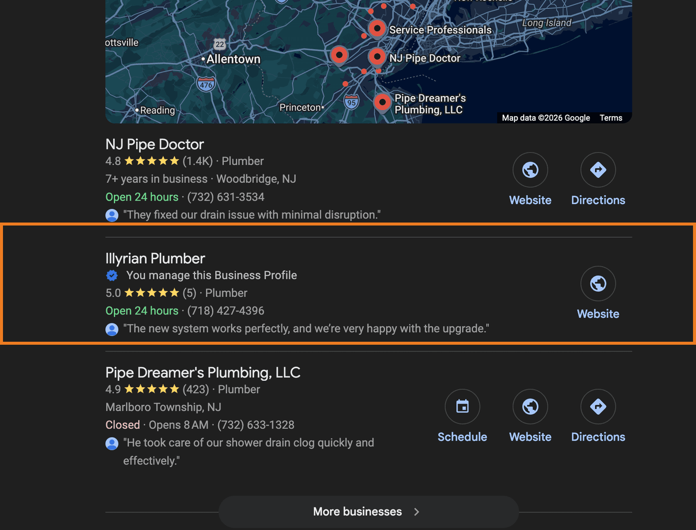 Illyrian Plumber ranking #2 in the local pack for PEX repiping NJ