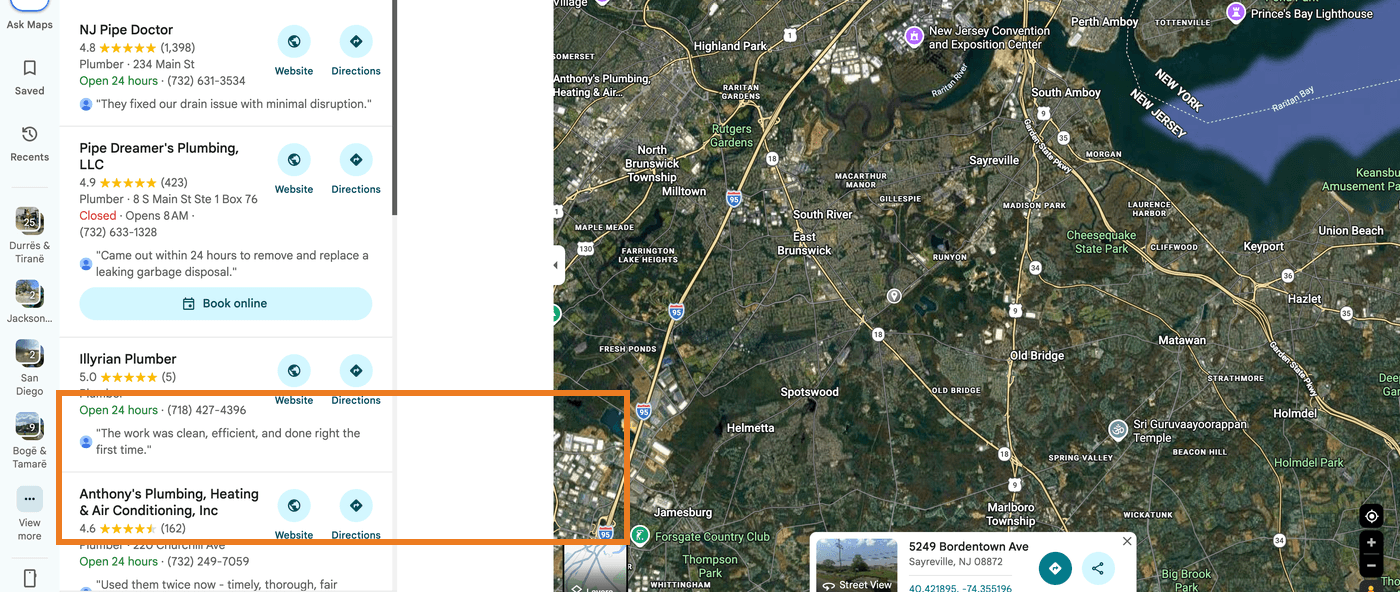 Illyrian Plumber ranking in the top 4 of Google Maps for PEX repiping NJ